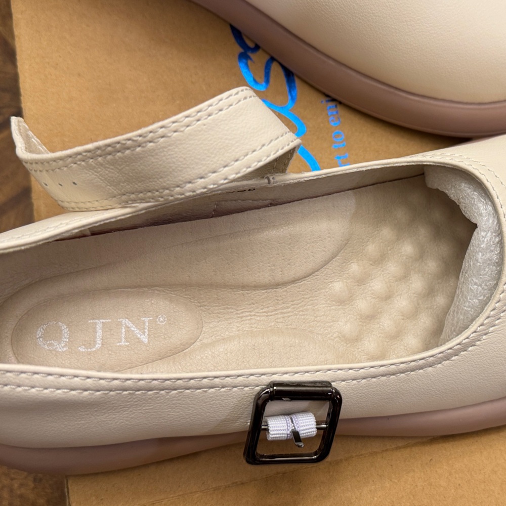 NWT QJN Mary Jane Shoes Women Flat Comfortable leather Casual Ladies beige 8 - Picture 6 of 12